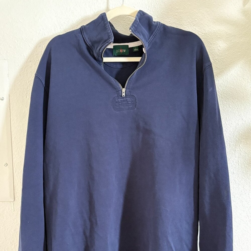 Vintage J.Crew Mens 1/4 Zip Pullover Sweater Navy Blue with Elbow Patches Large